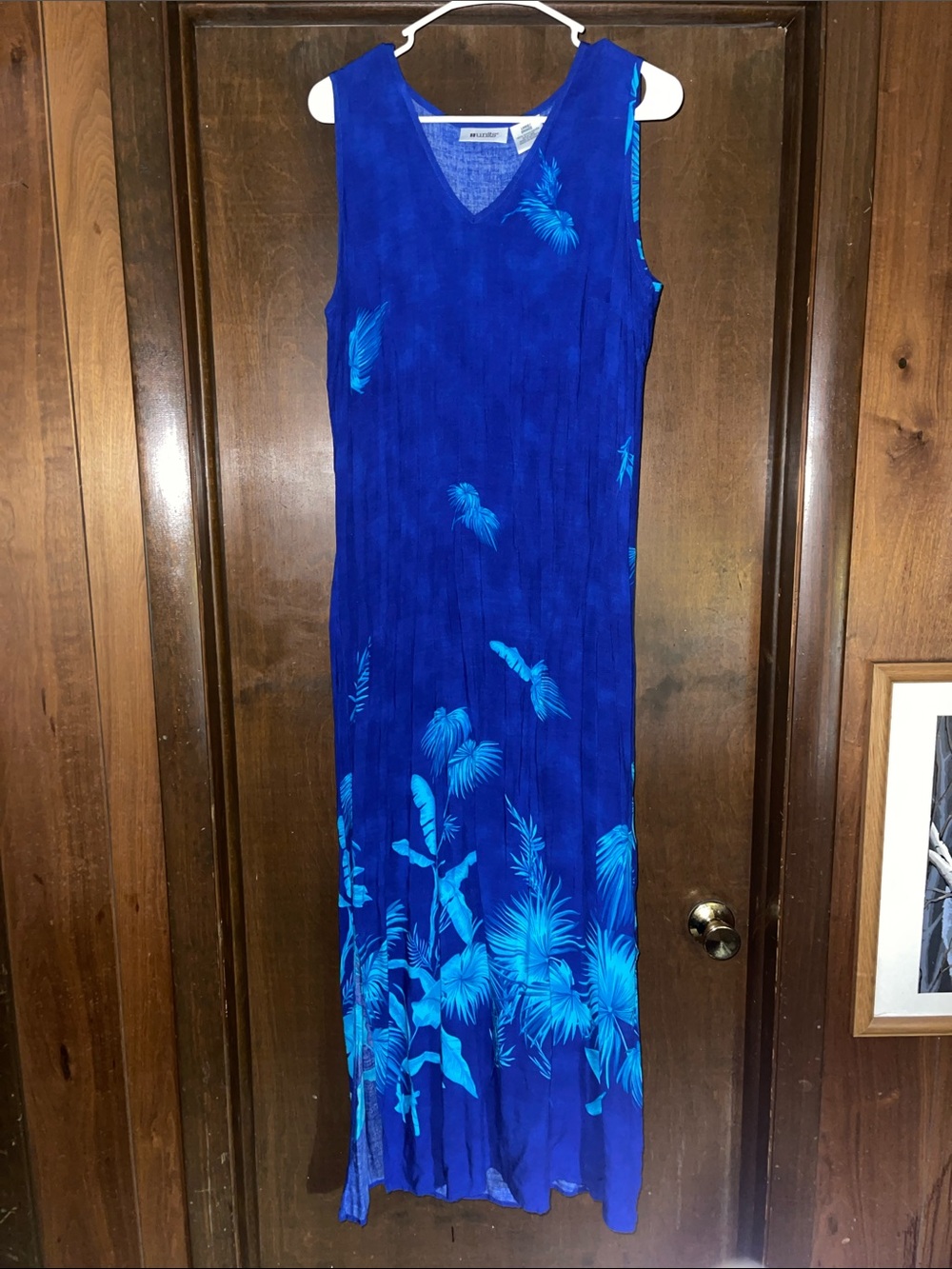 Units Brand Sleeveless Royal Blue Maxi Dress with Aqua Palm Print